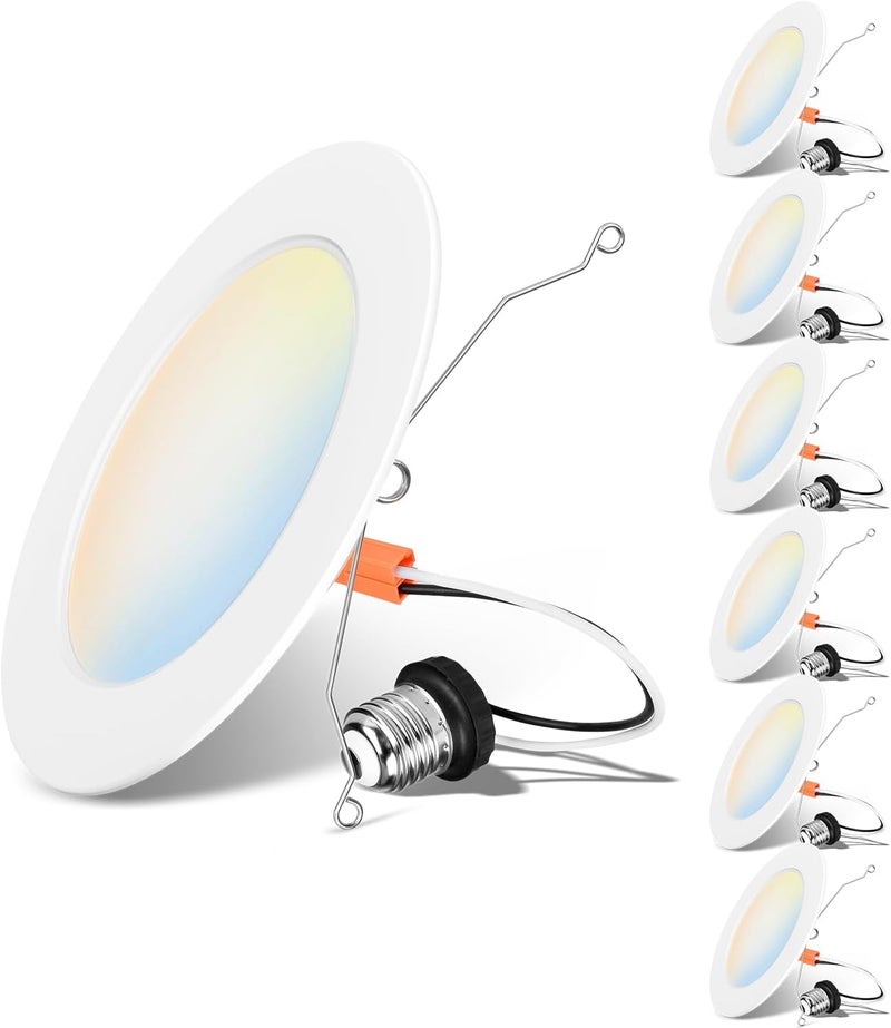 LVWIT Recessed Lighting 6 Inch, Recessed Lights Color Selectable 2700/3000/4000/5000/6000K 5CCT, 10W(120W Equivalent) Dimmable LED Can Lights with E26,LED Retrofit Recessed Light 6 Inch, 6 Pack - Image 1